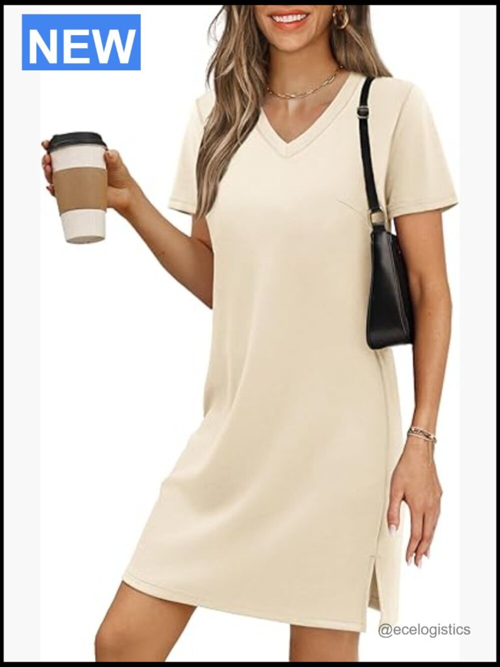 V-Neck Casual Sundress A-Line Short Sleeve Knee Length Lightweight Summer